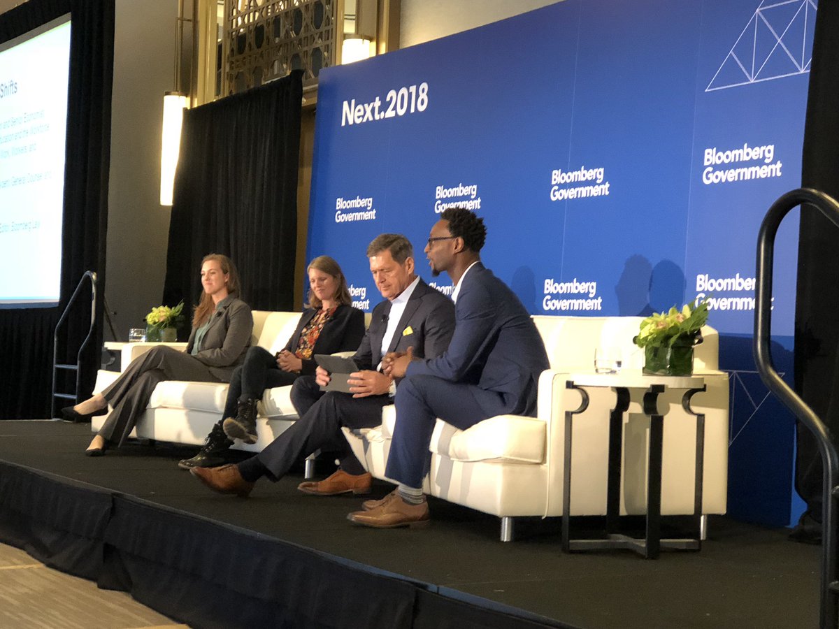 hassankanu's tweet photo. Great talk on impact of AI on workforce/diversity at #BloombergNext today w @ktsharp2, @jpshaugh & Megan Fasules @GeorgetownCEW.
Notes:
📝STEM/Tech jobs = only ~7% of job market
📝We'll soon model career trajectory based on courses/majors
📝9-5 Mon-Fri will mostly disappear https://t.co/0w1azeUqoW