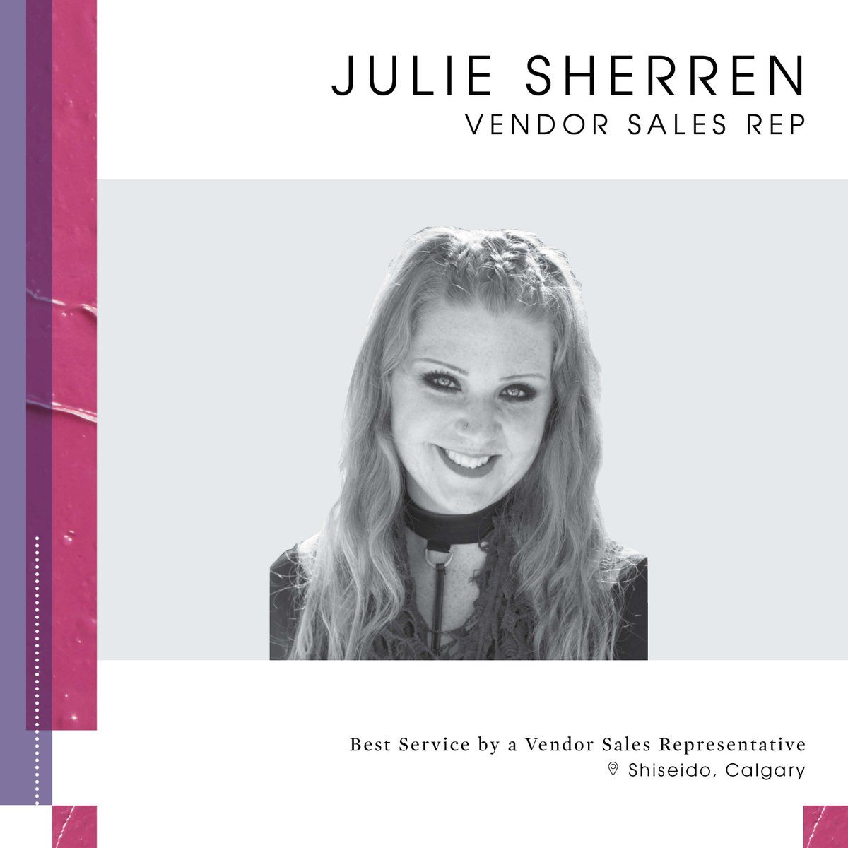 cosmeticsmag's tweet photo. Best Service by a Vendor Sales Rep goes to Julie Sherren of @Shiseido_Canada in Calgary. Congrats! #COSAawards https://t.co/6K1lllGSN6