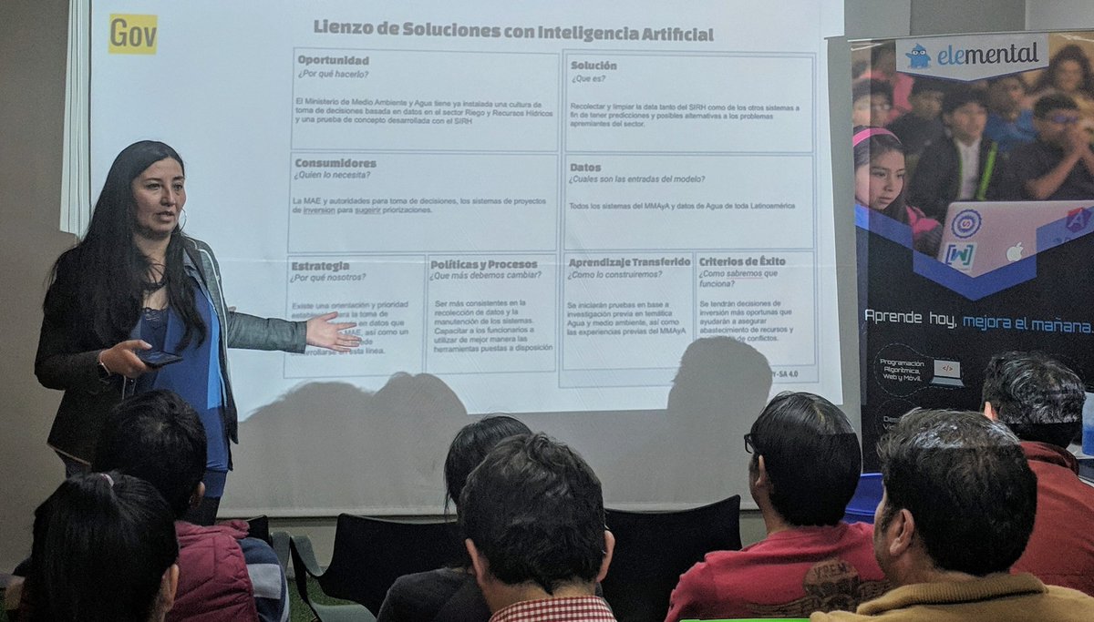 superbeto's tweet photo. La primera charla es de @ceciuriona sobre la utilización de #LeanStartup en #AI incluyendo como utilizo #AICanvas para la definición de un proyecto de datos en un ministerio hacia #SWAILaPaz #LatinxAI https://t.co/CggSZppaxL
