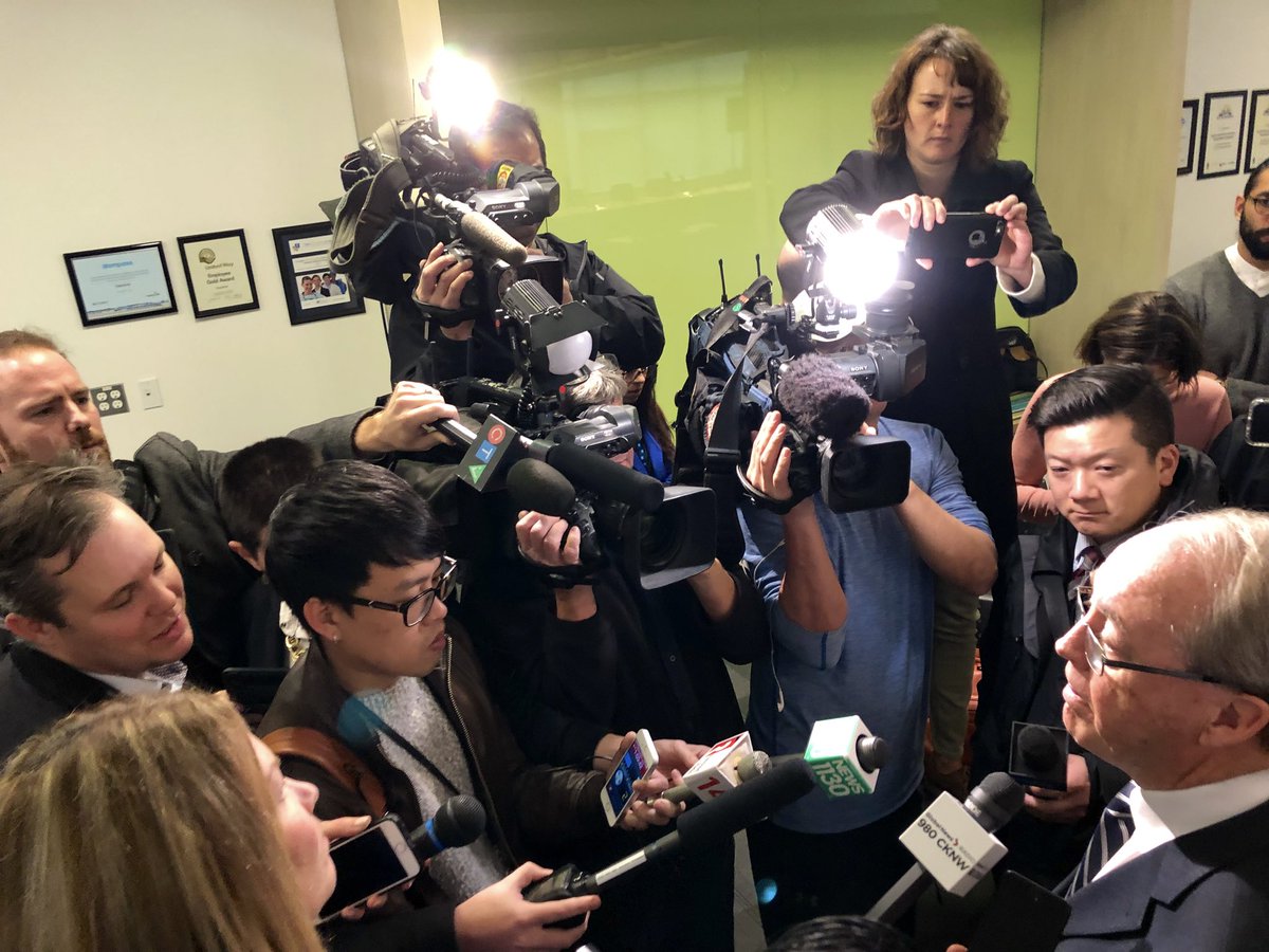MayorStewart's tweet photo. Surrey Mayor Doug McCallum in a media scrum following @TransLink @mayors_council meeting. Can we work together? Hopeful. #lotsatstake https://t.co/Mv1EGtMx2s