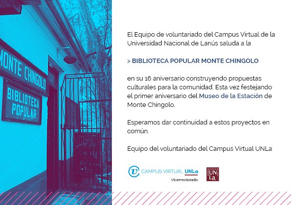 CampusUNLa's tweet photo. ¡¡¡El @campusvirtualunla saluda a la #BibliotecaPopular #MonteChingolo en su 16 aniversario construyendo propuestas culturales para la comunidad!! https://t.co/Kq2wle0JGx