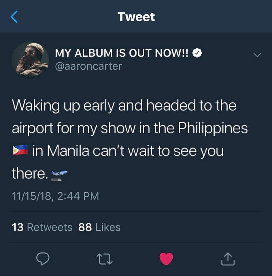 SoundCheckMNL's tweet photo. #AaronCarter @aaroncarter is on his way to the Philippines! See you all this Sunday at his concert at the @NewFrontierPh ! Get your tix at @TicketNetPH #AaronCarterLiveInManila #lovetourph @Kbeamevents https://t.co/FwXBUMqYfJ