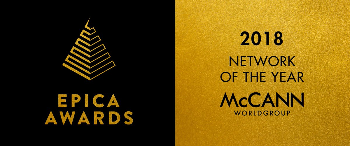 mccann_mw's tweet photo. McCann Worldgroup named Network Of The Year at 2018 @EpicaAwards. McCann won 1 Grand Prix, 9 Gold, 15 Silver, and 12 Bronze. McCann New York won the Grand Prix in a brand-new category, Responsibility. Congrats to all! Full list of our winners: https://t.co/RvtDR1lKTD https://t.co/SpKNxyazuY