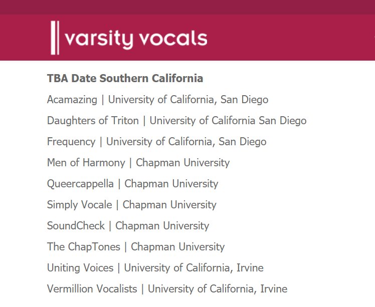 We are proud to announce that we will be competing in our first international competition, 2019 ICCA, with our friends <a href="/vevocalists/">Vermillion Vocalists</a>!!!  Updates and our audition video coming out soon 👀