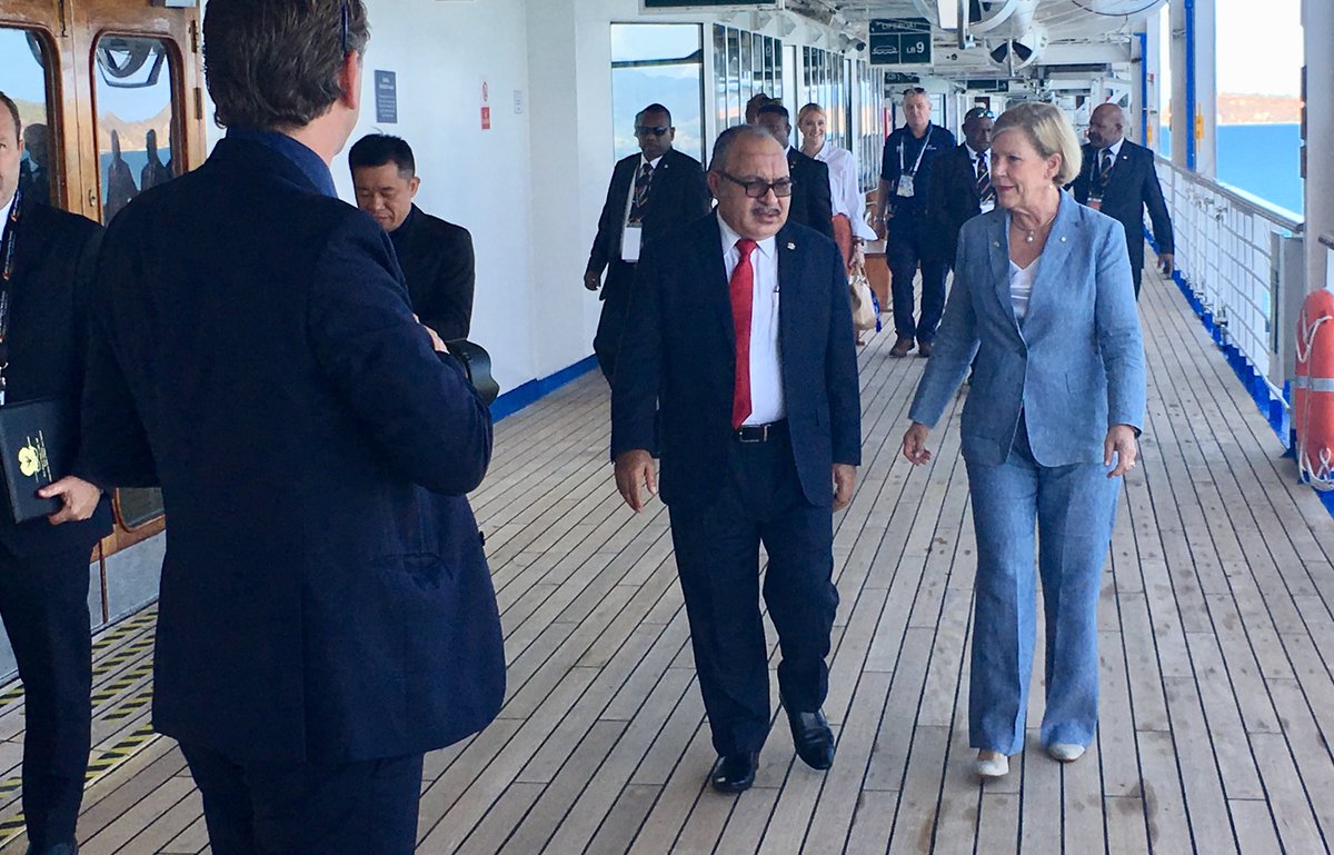 Our Chairman Ann Sherry has just met with #PNG PM Peter O’Neill onboard ⁦<a href="/POCruises/">P&O Cruises AU</a>⁩ Pacific Explorer at #APEC2018 in #PortMoresby to discuss the economic opportunity of cruise tourism.