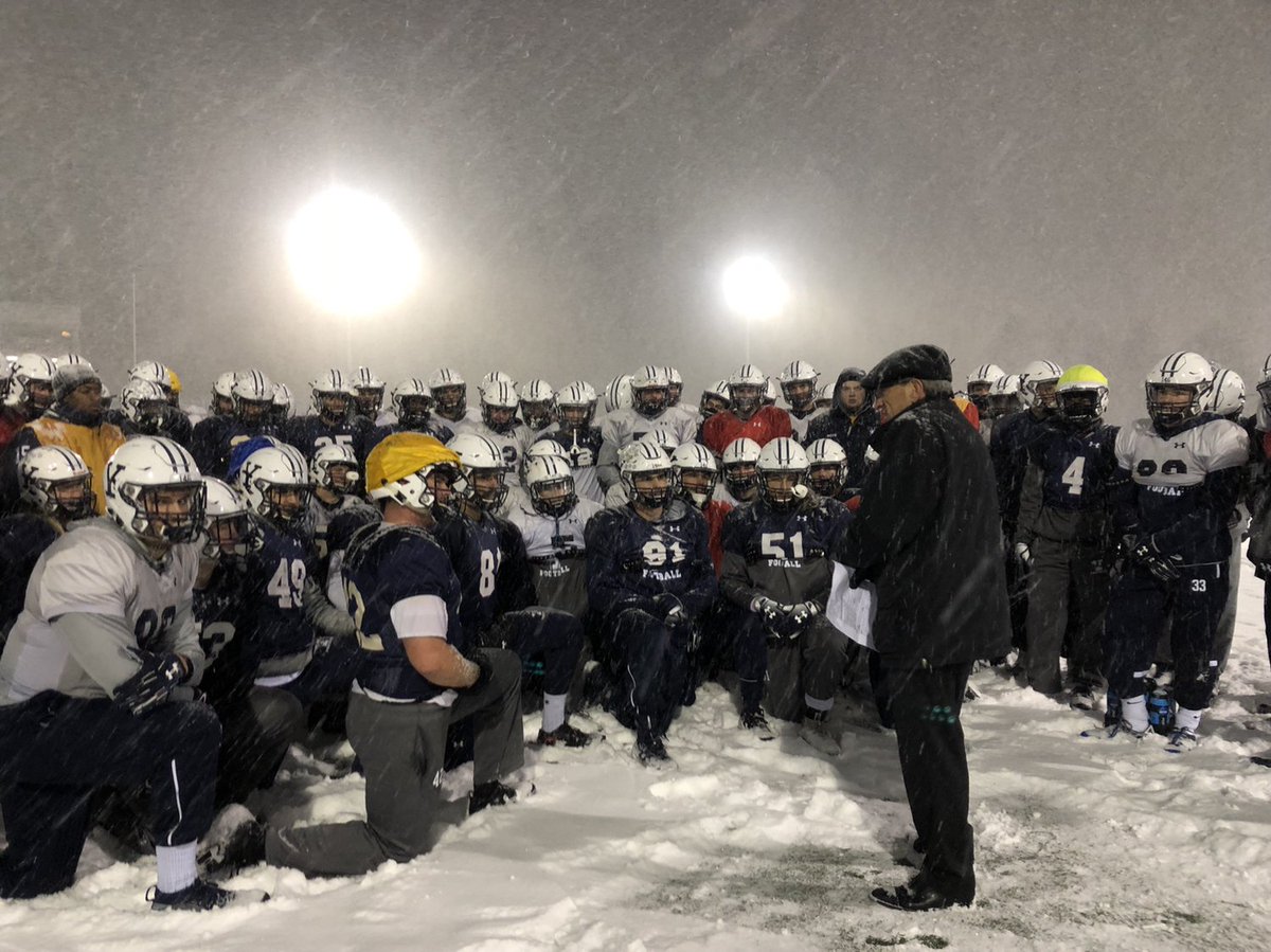 Yale's tweet photo. President Salovey addressed the @Yale_Football team before they depart to take on Harvard in #TheGame ❄️ https://t.co/bkms2WaX4h