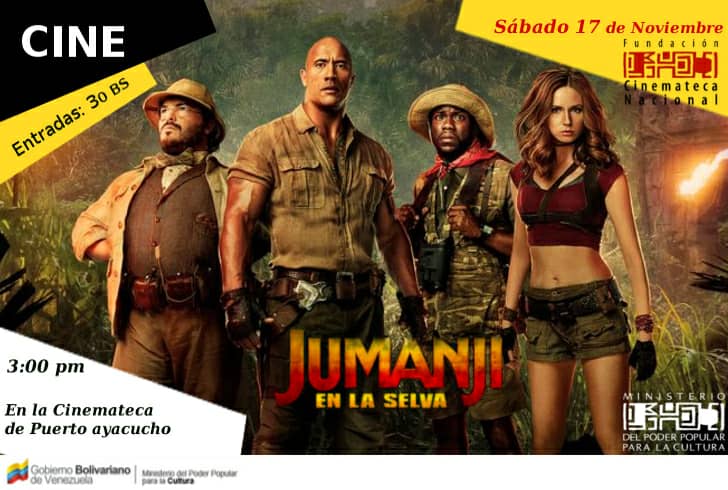 GobAmazonas's tweet photo. #Amazonas II Ministerio del Poder Popular Para la Cultura #MPPPC Te invita para el 17 de Noviembre en la CINEMATECA De Puerto Ayacucho a las 3:00 pm 
Pelicula: Jumanji en la Selva
Valor de la Entrada: 30,00 Bs.S #AmazonasGobiernoDeTodos https://t.co/u1MYoAj3P3