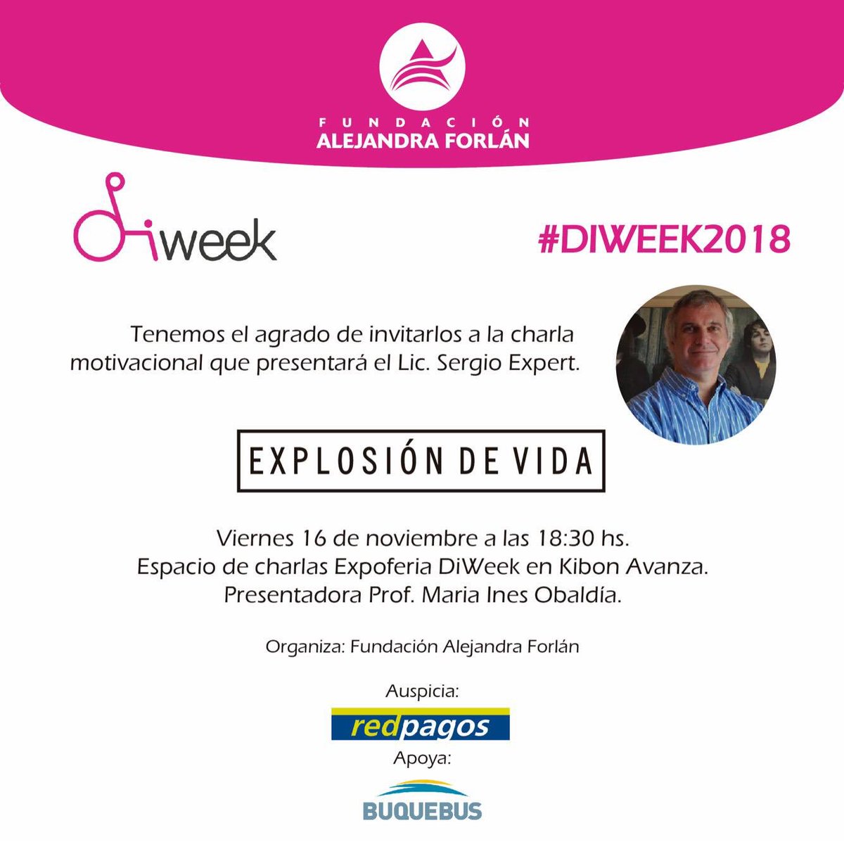 DiegoForlan7's tweet photo. Los esperamos el viernes 16 de Noviembre a las 18:30 en el espacio de charlas de la #DiWeek2018 en Kibon Avanza
Esta charla será presentada por la Prof. María Inés Obaldía. https://t.co/tr3VvghC1D