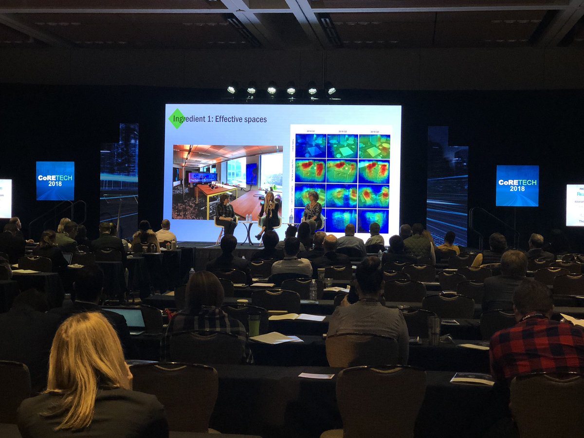 ThoughtWire's tweet photo. Love that Kate from @Adobe got everyone to get up and stretch during her talk on wellness in the workplace #CoRETech2018 #WELL #smartbuilding https://t.co/U5pk907qBY