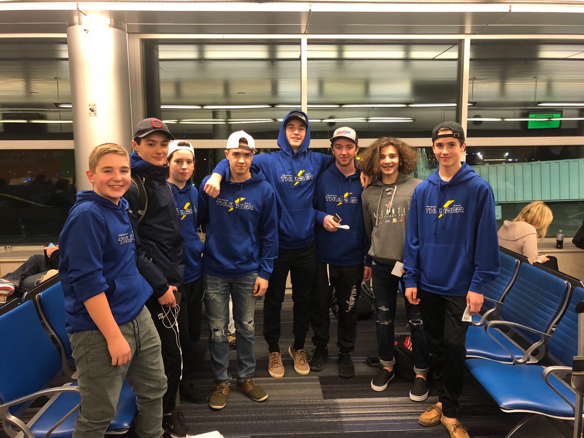 TriComThunder's tweet photo. Well with some rescheduling of games and flights these @TriComThunder boys have finally departed for the @monctonianchair!! Good luck boys and work hard! Thanks @WestJet for sending in the jumbo jet! #makethiscount #thunderfamily https://t.co/yyUGKg8kEi