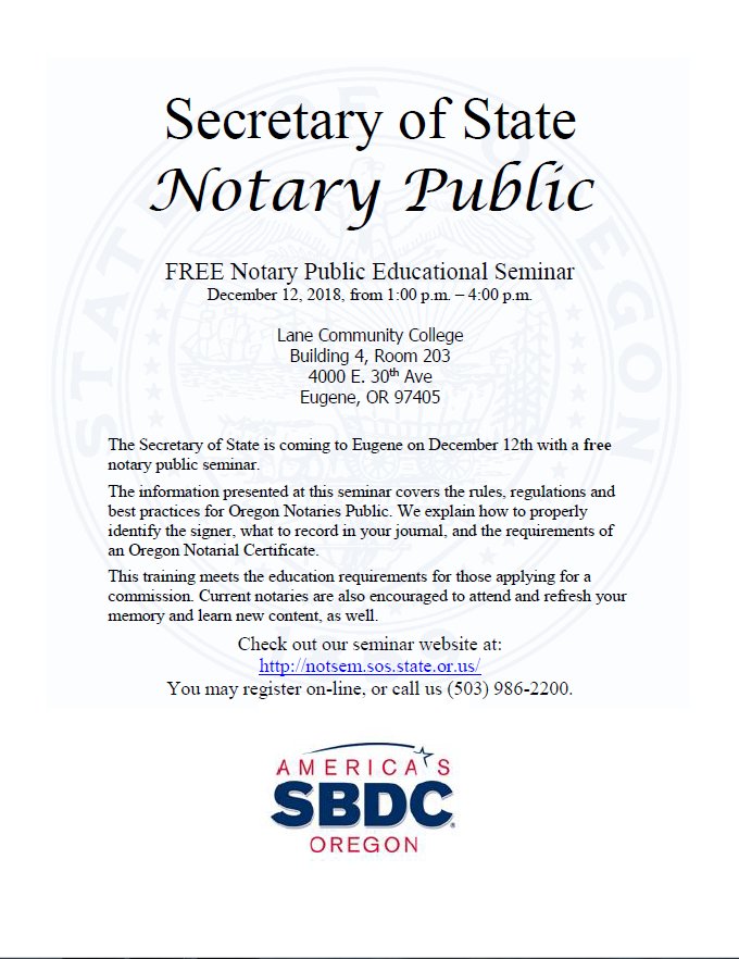 lane_sbdc's tweet photo. Interested in learning more about being a Notary? Register now for the December 12th seminar. https://t.co/zzuOdrOjEI
