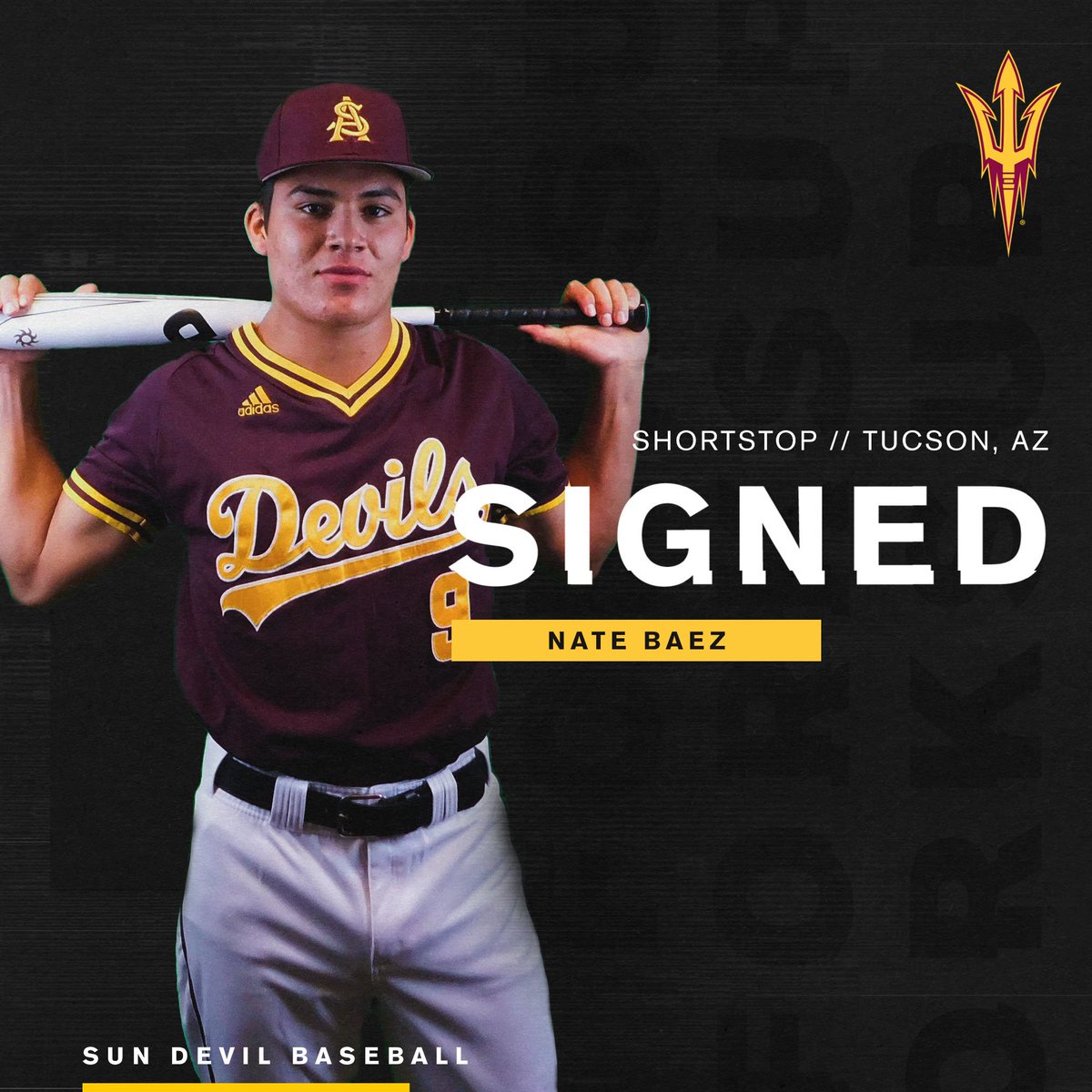 ASU_Baseball's tweet photo. We are excited to begin announcing our 2019-20 Sun Devil Signing Class!

We went just down the road to pick up @BaezNate, a shortstop out of Ironwood Ridge High in Tucson.

Welcome to Tempe, Nate! https://t.co/KNPBXj9UkD