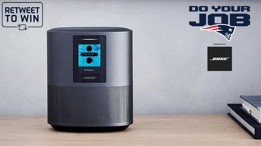 Patriots's tweet photo. We're so excited about the premiere of Do Your Job Episode 2 presented by @Bose, we're giving away a #BoseSmart Home Speaker 500!

RT to enter to win. Rules: https://t.co/NMainBAWD1 https://t.co/bq7GDvBM8A