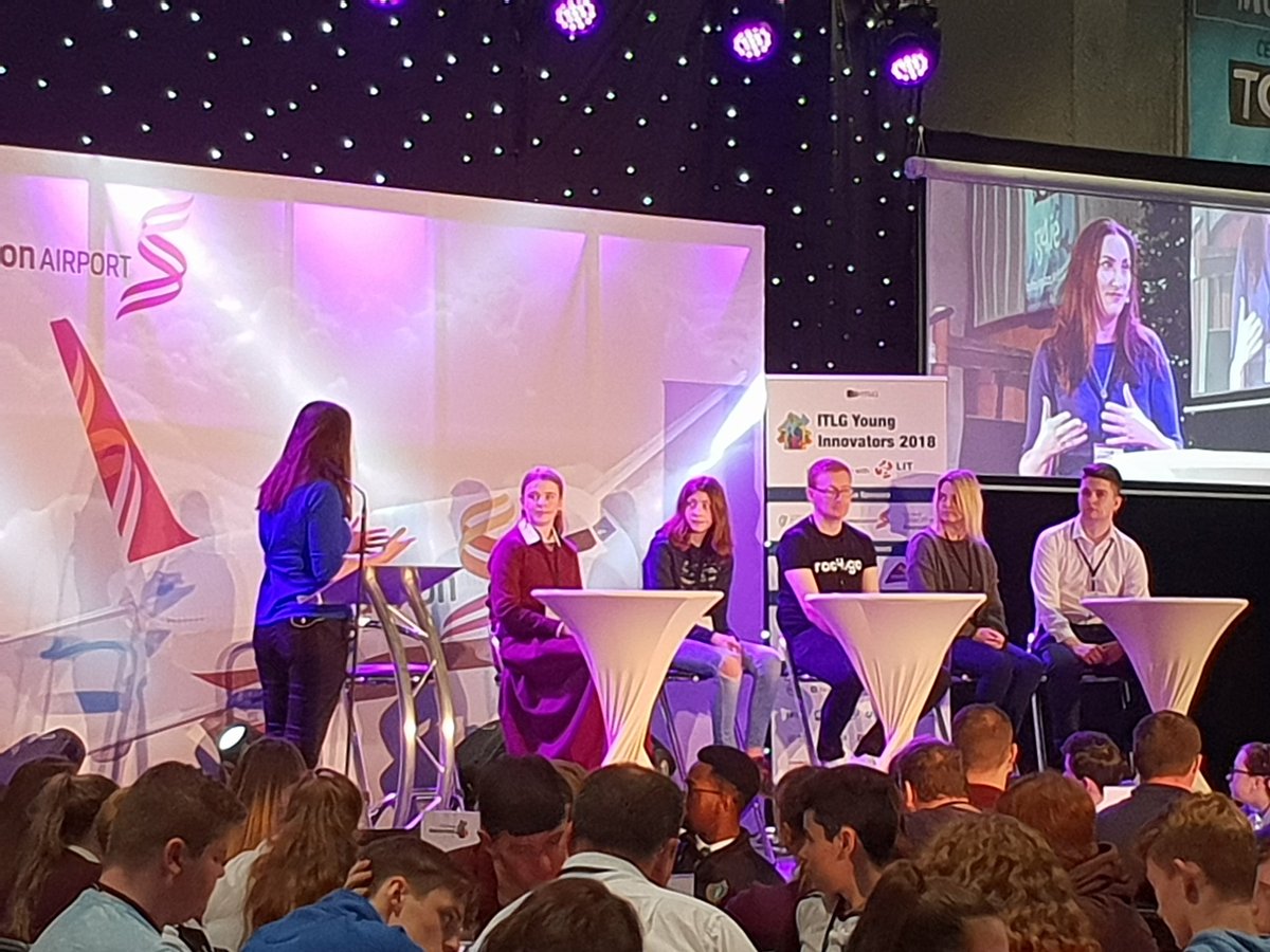 ScoilAnClochain's tweet photo. Congratulations to our past pupil @AoibheannMangan who took to the stage today at the #youngitlg innovation day in Shannon airport. Now a pupil @MtStMichaelSch she even joined the @YMTfm for the day and spoke to @GavinDuffy who tweeted us advice in our first ever @JEP_ie venture https://t.co/2BnSe1IbVY