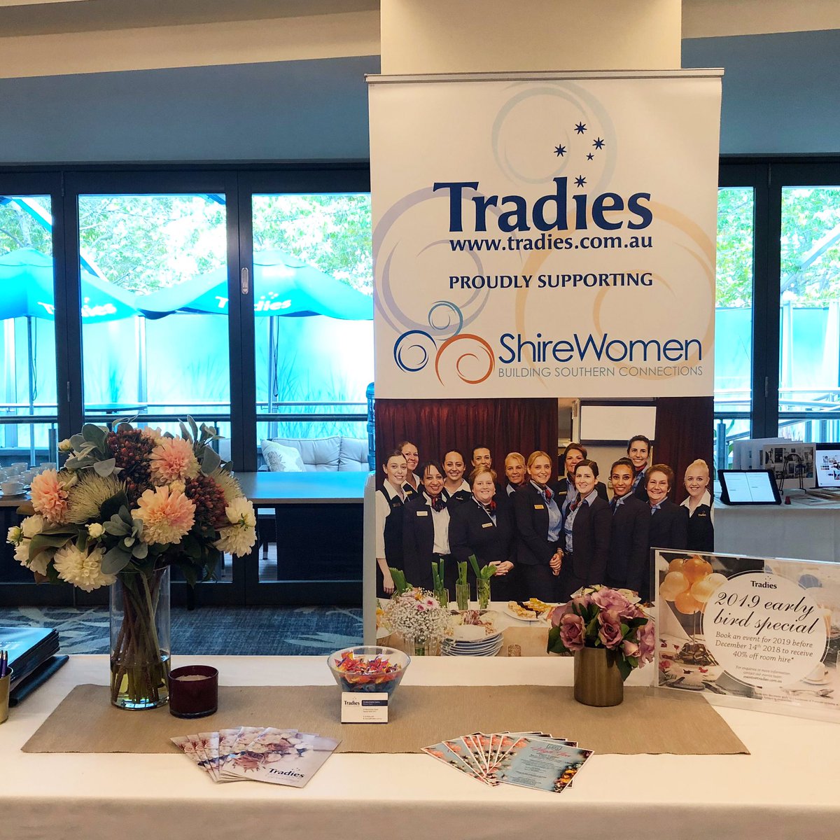 Tradiesclub's tweet photo. All set up for the @shire_women event at Tradies Gymea this morning! Wonderful to see so many women in business networking and supporting each other 👍😊 #proudsponsor #tradiesclub #tradiesgymea #tradiesevents #shirewomen #womeninbusiness https://t.co/QZEHmnRYYs