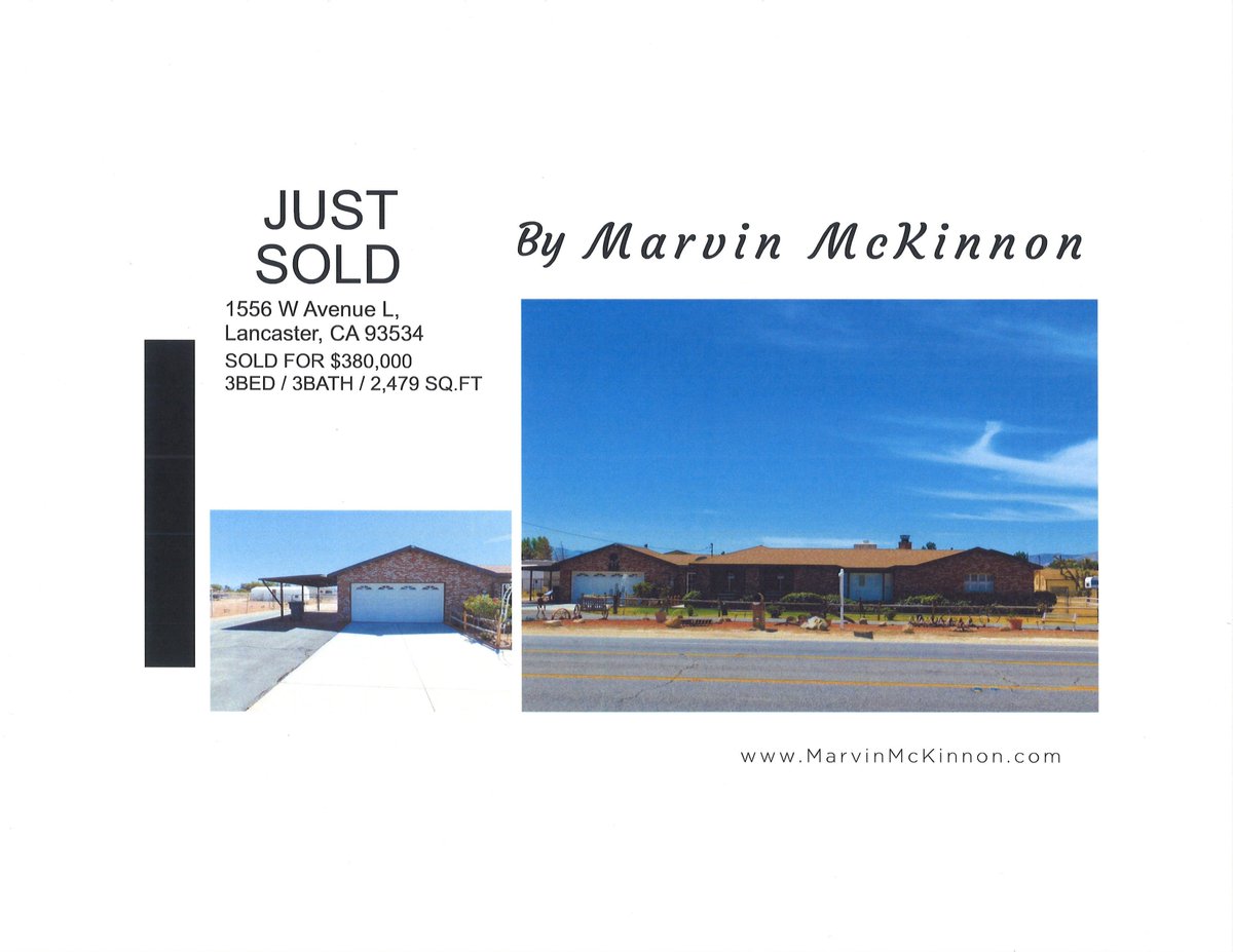 Marvin4RE's tweet photo. JUST SOLD!! Not one but Two beautiful Antelope valley properties!!!
Call me for any of your Real estate needs. https://t.co/olgGdRCJF3