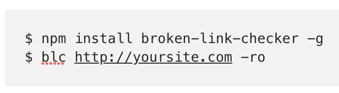 Screenshot of code for the NPM module broken-link-checker