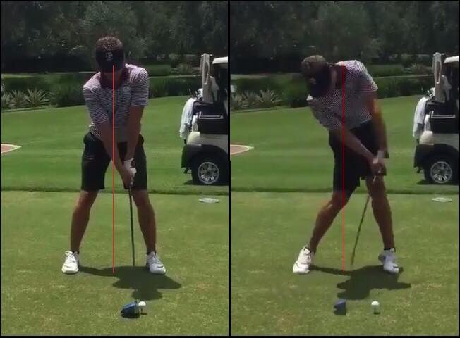 EliteGolfCoach1's tweet photo. On @GolfChannel , @chambleebrandel said that Cameron Champ bombs it because he has no hip slide in the downswing. You can see here, CC clearly slides his hips several inches towards the target. Nearly every great player slides their hips toward the target to some degree. https://t.co/HjVmr15Qk9