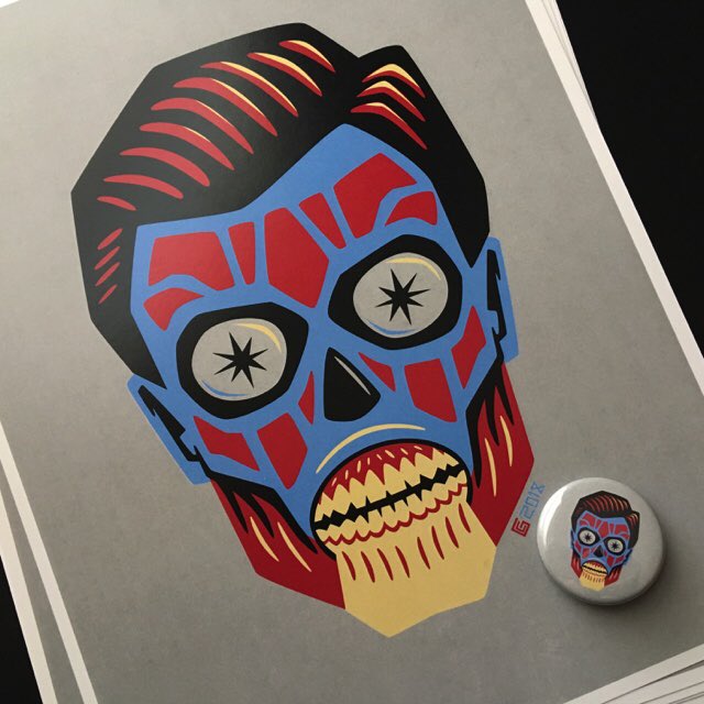 monsterologist_'s tweet photo. Here in Anaheim, CA for @DesignerCon this weekend. These brand-new "They Live" alien limited-palette prints &amp; buttons debut at the event. Booth 2129. 

#DCon2018 #DesignerCon2018 #DCon18 #DesignerCon https://t.co/WiD91AZwb8