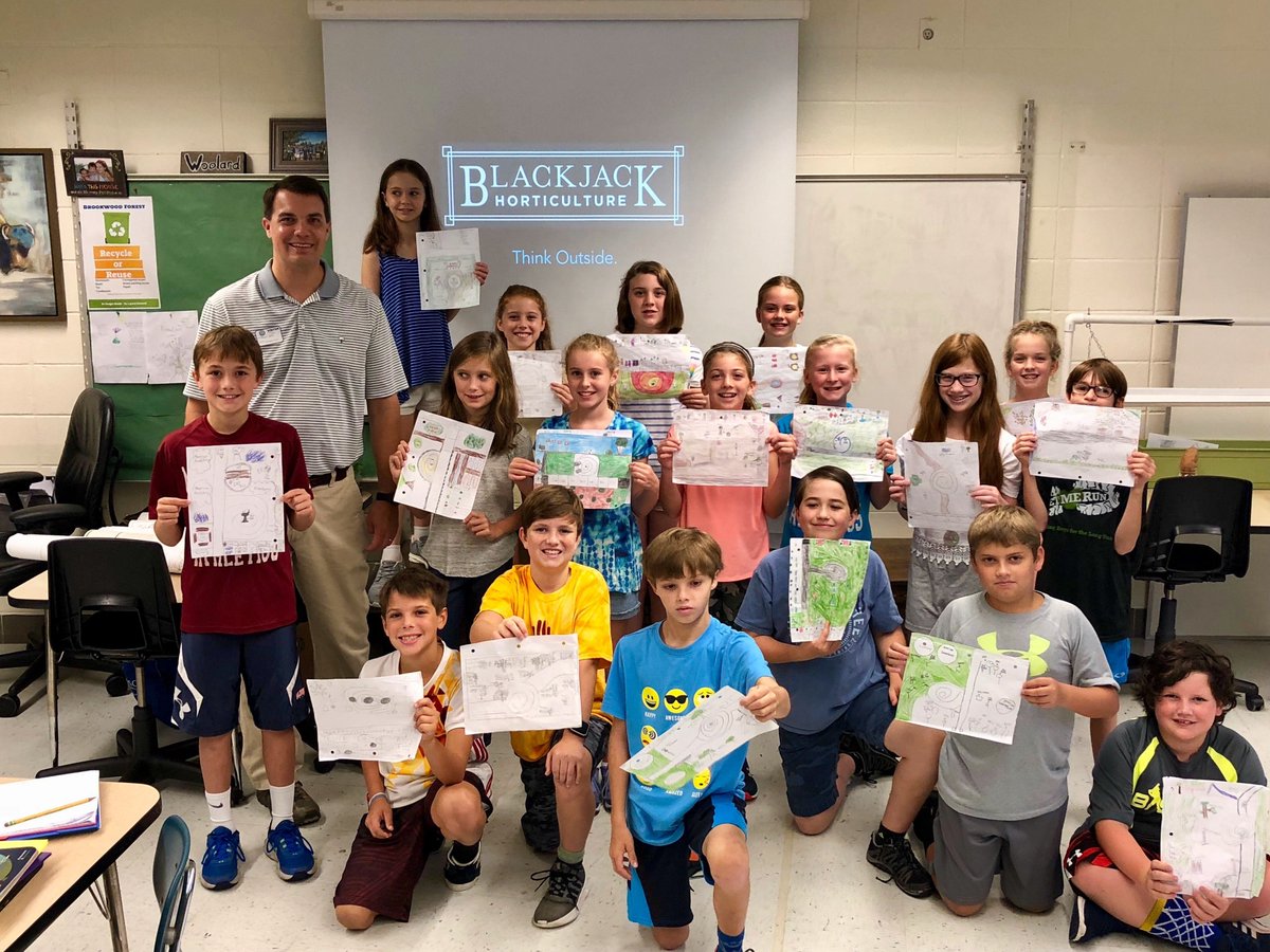 BlackjackHort's tweet photo. Throwin' it back to when president and owner, Bryan Word, spoke to four 5th grade classes at Brookwood Forest Elementary about horticulture and landscape design. Based on their drawings, landscape architecture might be in their future! https://t.co/8IfN2mpOCF
