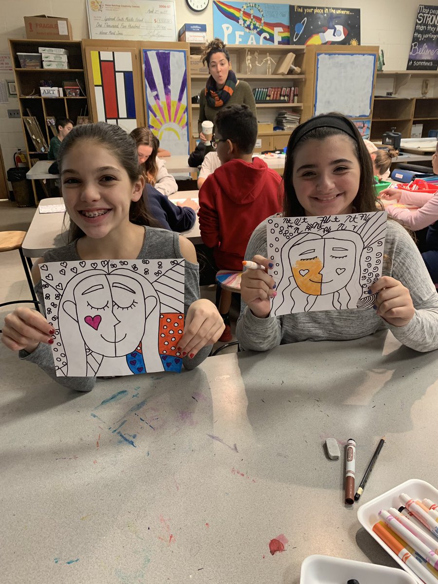 MrsSchnall's tweet photo. Romero Britto self portraits courtesy of the @HeckscherMuseum @LynbrookSouthMS https://t.co/LUkp7qU6ey