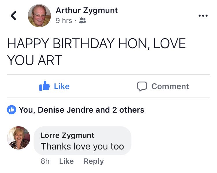 ashley_paulus's tweet photo. My Grandpa wished Grandma a happy birthday via Facebook despite having been right next to each other all day 😂 #goals https://t.co/vHhPQg860k
