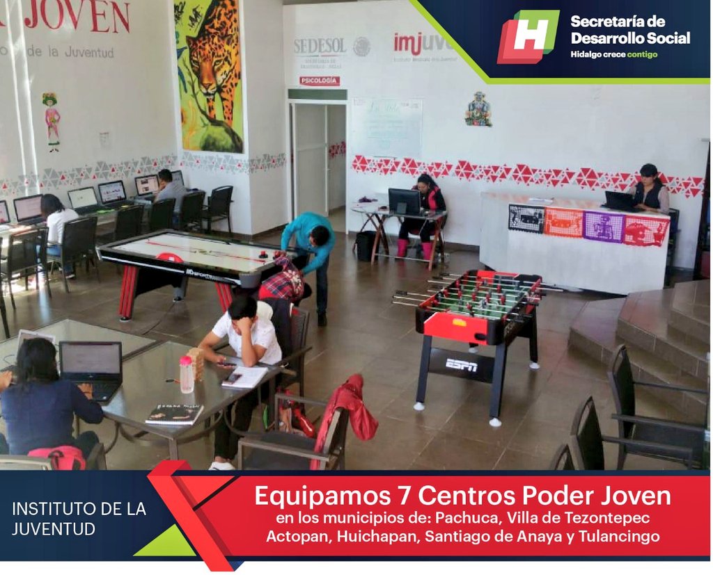 Bienestar_Hgo's tweet photo. Con una inversión de 450 mil pesos se mejoró la cobertura de servicios y programas con el equipamiento de Centros Poder Joven, los cuales fomentan la participación de la población juvenil y ofrecen servicios gratuitos. https://t.co/NRQGCIbpbB