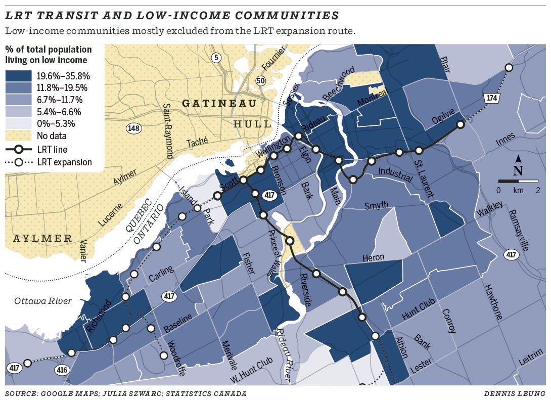 LRT transit and low-income communities. Low-income communities mostly excluded from the LRT expansion route.
bit.ly/2FnhOTN
#ottnews #newsgraphics #ottawa <a href="/OttawaCitizen/">Ottawa Citizen</a>