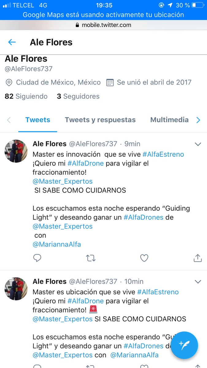 AleFlores737's tweet photo. @MariannaAlfa @Master_Expertos @alfa913fm Master es innovación que se vive! 

#AlfaDrones para vigilar el fraccionamiento! 🚨 
@Master_Expertos SI SABE COMO CUIDARNOS 

Los escuchamos esta noche deseando ganar un #AlfaDrones de @Master_Expertos con @MariannaAlfa mi twitt hace 10 minutos 😁🙌 https://t.co/jJzzUSe8XJ