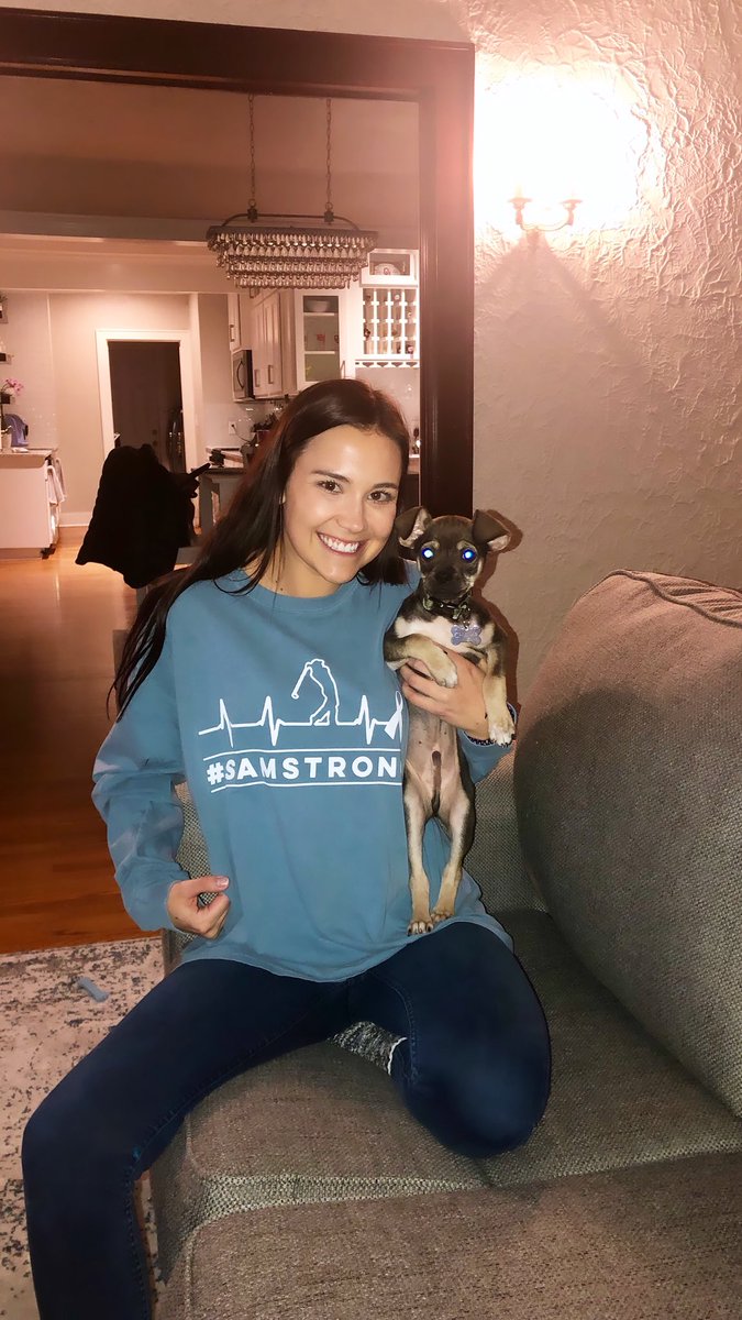 MeredithLMcG's tweet image. Champ and I are SO EXCITED to hear @SamHumphreys34 kicked cancers ass!!! #SamStrong