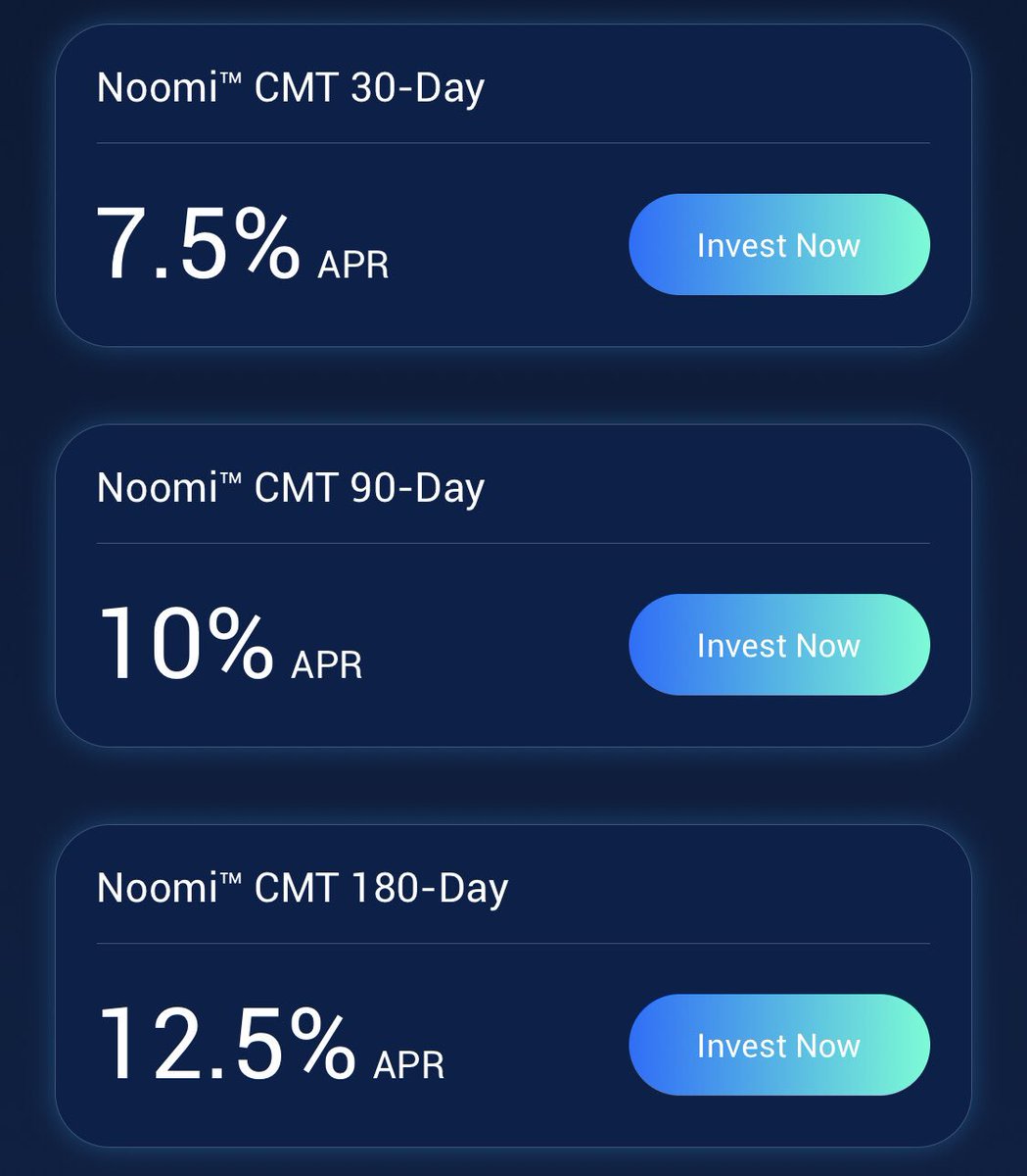 NoomiWallet's tweet photo. We’ve unlocked 3 new ways to invest your CMT! Go to the app and tap the investment tab to check ‘em out! @cybermiles #cryptocurrency #noominews https://t.co/oKE9t005iG