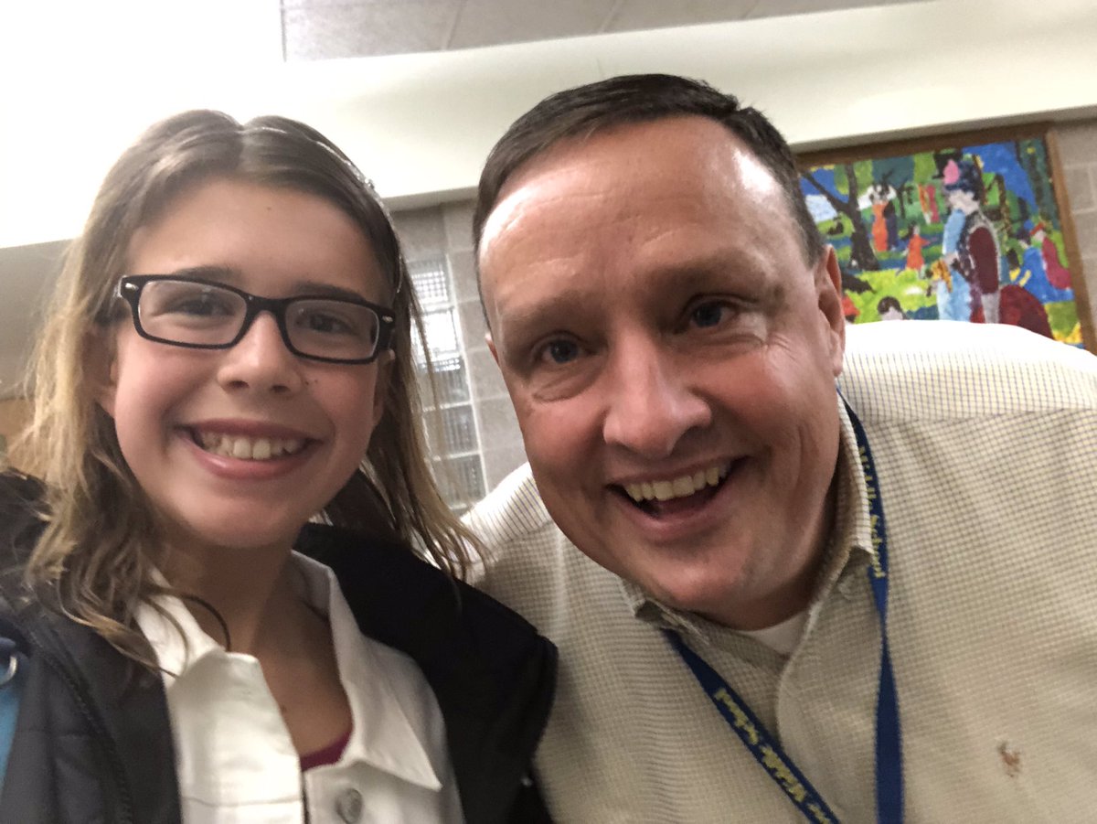 Kenna’s selfie with Mr. Dale on his last day. Thank you @Nedatthegrove for your kindness and commitment you show to your students every day! You will be missed! 💛💙💛 <a href="/SpencerportCSD/">Spencerport Schools</a>