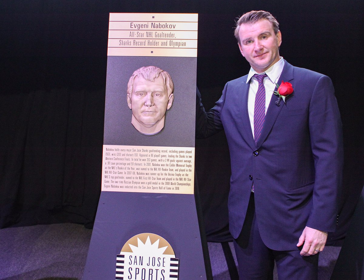 SanJoseSharks's tweet photo. NABBY! NABBY! NABBY! 

Last night, #SJSharks legend Evgeni Nabokov was inducted into the San Jose Sports Hall of Fame! https://t.co/elg3o2bzoG