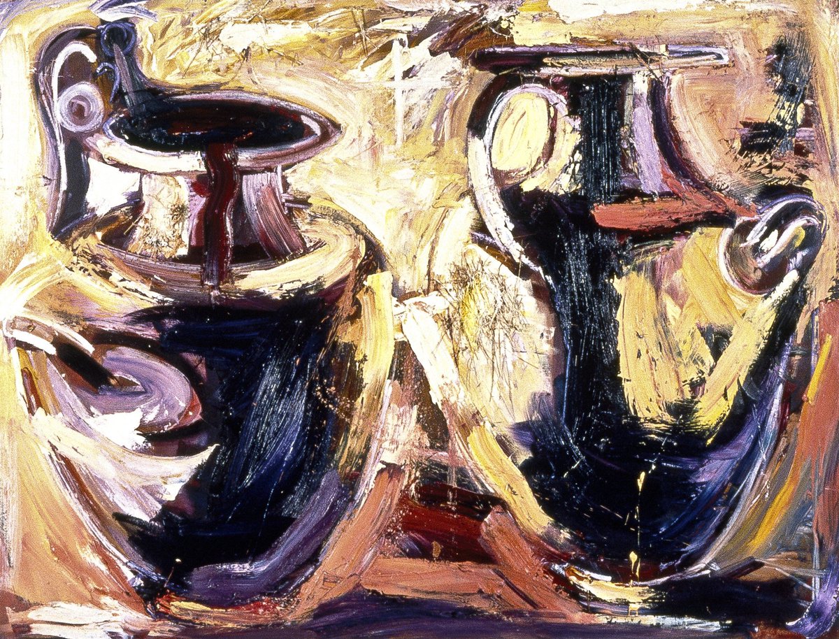 SFOMuseum's tweet photo. Los Angeles-based artist #RobertRamirez depicts these classical #greek #urns in an expressive style that gives them a heroic presence. #Hellenic https://t.co/fBQh7B2zmL