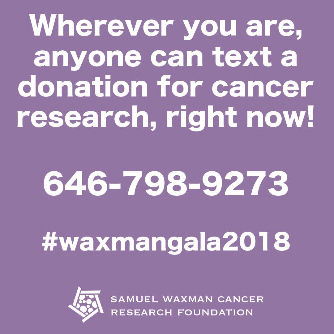 WaxmanCancer's tweet image. Right now, we are asking #WaxmanGala2018 guests to text a pledge in any amount. Wherever you are, you can also support cancer research right now by texting a pledge to 646-798-9273. Thank you. #collaboratingforacure
