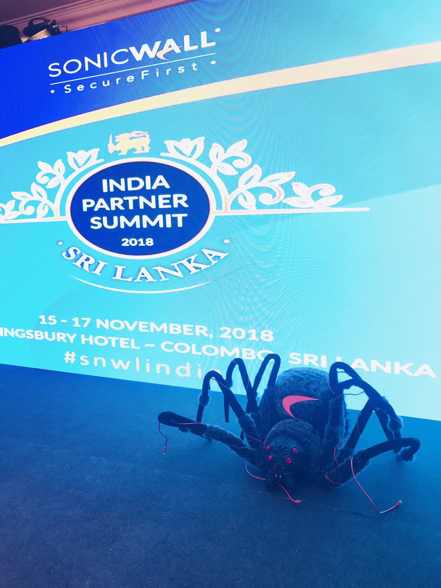 brooke_witchard's tweet photo. Sonic the spider is getting ready to present today at the SonicWall India Partner Summit #snwlindia https://t.co/Ok6KoPJ4Se