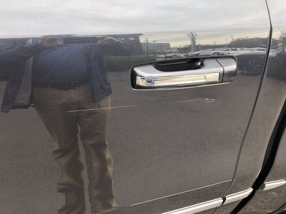 SincereSummer's tweet photo. This is wht my cousin has been delivered-limited 2019 1500. Nov 1 Truck damaged whn pulling off showroom, Nov 7 Go to pick up &amp; new damage. Delivered today w more new damage &amp; sales manager hangs up on him. Y’all can do better than that! @RamCares @RamTrucks @Dodge @psmith0323 https://t.co/ON93HiXvik