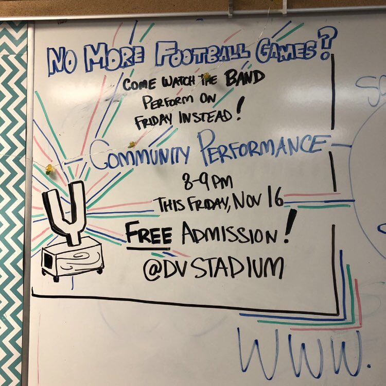 if you missed our performance last saturday, don’t worry! we have a FREE community performance tonight @ dv stadium! come support as it’s our last performance before STATE this saturday!!💙⚡️