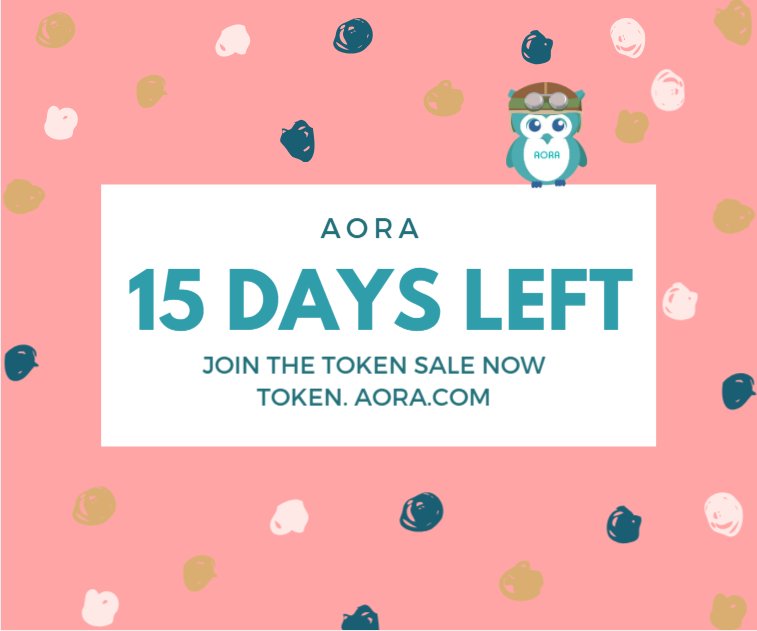 7 days left of the AORA token sale left! don't miss it :)

To participate in the token sale, simply click on the link below - token.aora.com

Also, find out more about AORA at aora.com