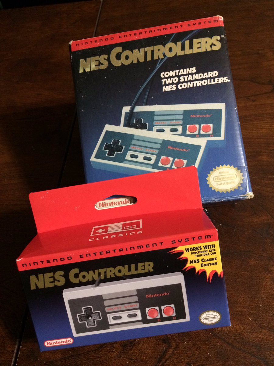 SelfDestructow's tweet photo. It took me a long time to find these. One from 1990 and the other from 2018. #NESControllers #NES #NESClassic https://t.co/Osp3q5jGSt