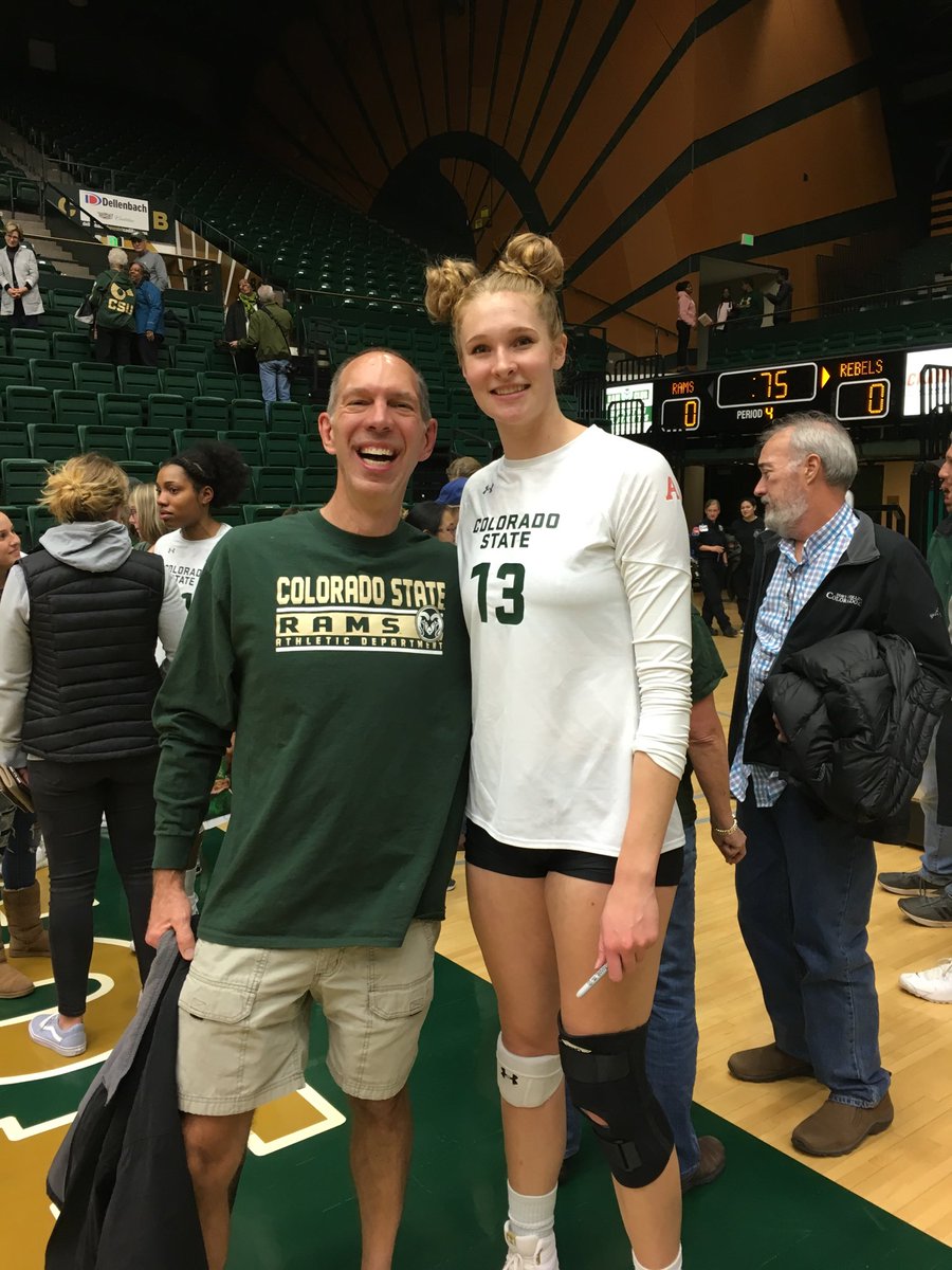 kenstutzman's tweet photo. Kirstie Hillyer our 6’6” vball star, ⁦@KathySabine9⁩ you would be proud!  Go Rams! #CSURams #TallGirlTwitter https://t.co/aOI8Qqeblk