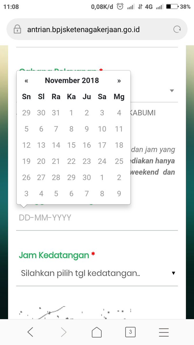 umarafif47's tweet photo. @BPJSTKinfo min ane mau isi formulir antrian tapi pilihan tgal kedatanganya gk bisa d tap..
trus (via android)
kalo d pc wilayah pelayananya gk muncul.. 
bukan karna jaringan.. jaringan mah bagus.
knpa ya ? mohon bantuanya min https://t.co/aFGRRV6EEk