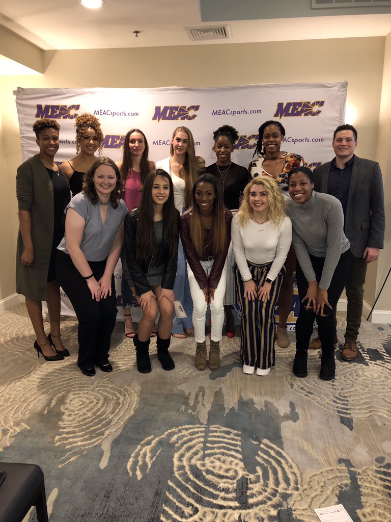 The Hawks joined their MEAC colleagues for a reception on Thursday. They may look relaxed now but they'll have their game faces on against N.C. A&amp;T tomorrow at 11! #NotDoneYet #OurShoreOurTeam
