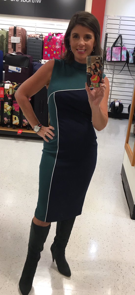 BrookeWagnerTV's tweet photo. Another retro-inspired outfit tonight - dress, $14.99 ❤️❤️❤️ #greensuede #suedeboots #retrostyle #navyandgreen #bargainhunt #dressesforless #tvanchorcloset https://t.co/AtM9m2HOVx