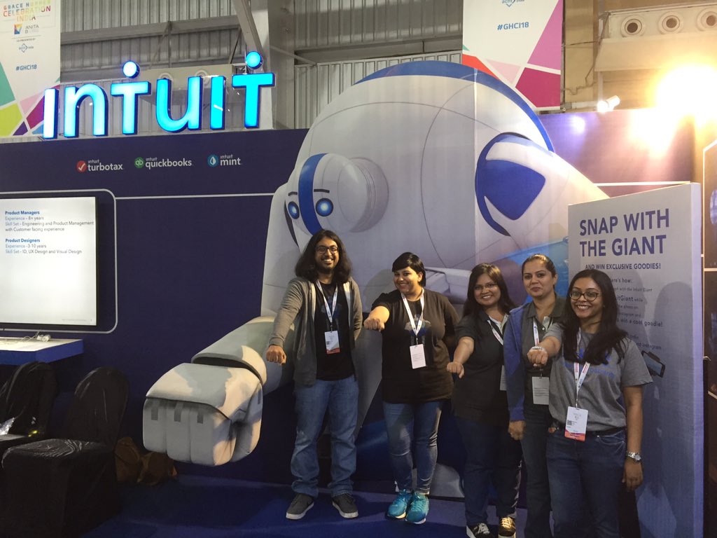 IntuitIN's tweet photo. We are all set for day 2 at #GHCI18! Drop by our booth for conversations on all things tech and more. Also, you get to fist-bump with the #IntuitGiant!
#PoweringProsperity #womenintech #WeAreHere https://t.co/AkjO9qcXAU