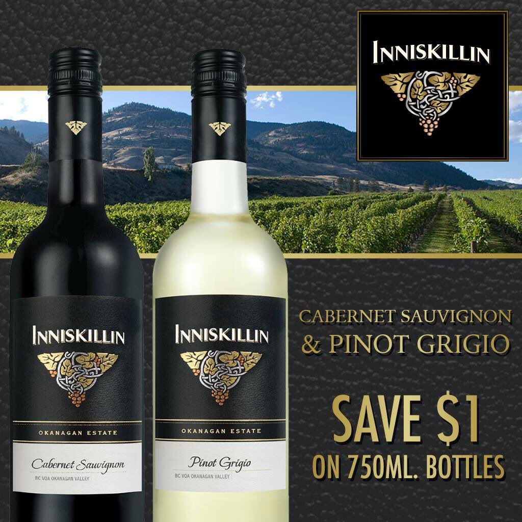LrsWhiterock's tweet photo. Save $1 when you buy a bottle of either Cab Sauv &amp; Pinot Grigio.

#Inniskillin #VQA #Wines #CabernetSauvignon #PinotGrigio https://t.co/Frw8cBe9Ok