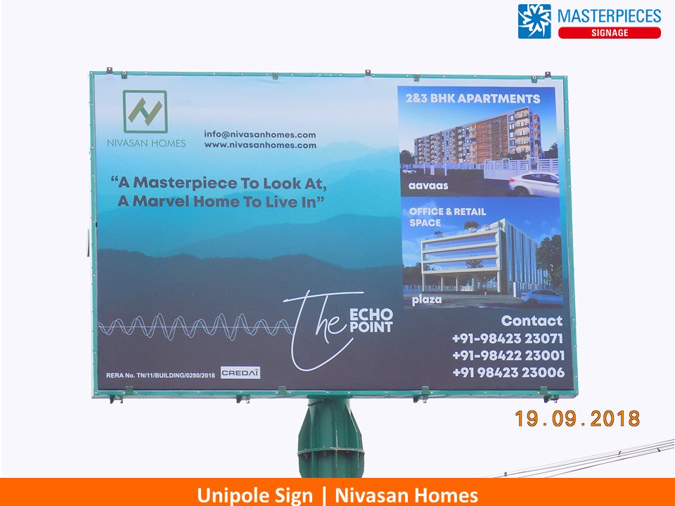 VantageOutdoor's tweet photo. #Unipole #Sign installed for @NivasanHomes #Coimbatore For all your #signage requirements contact #Masterpieces 044-26213757 or more info visit https://t.co/W7DRaxthAY #unipolesign #outdoorsigns #brandingsigns #signs https://t.co/sGXzTewTSs