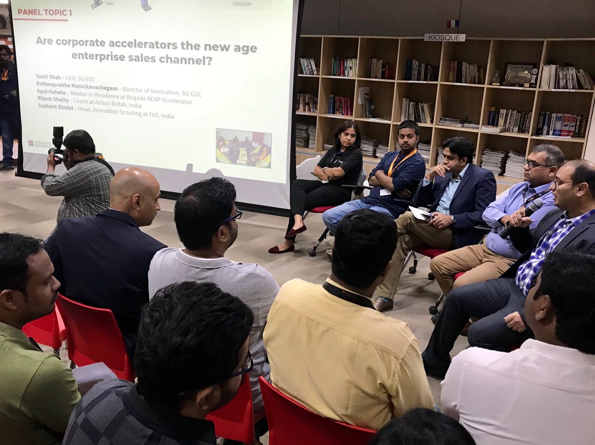 Are corporate accelerators the new age enterprise sales channel? A topic getting discussed by eminent panelists at ⁦@SocGen_India⁩ during the final demo day of 4th edition of Catalyst, an accelerator program! #Innovation #startups #accelerator #SocieteGenerale