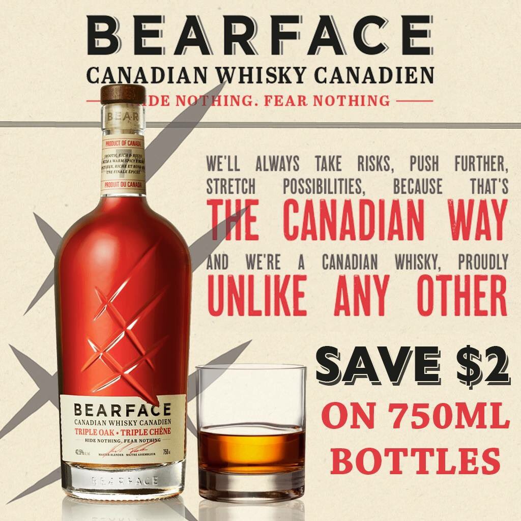 Bearface Whisky, a Canadian whisky unlike any other!
Keep a Toonie in your pocket when you snag a bottle of this Triple oaked Canadian Whisky!

#Bearface #CanadianWhisky #TripleOaked