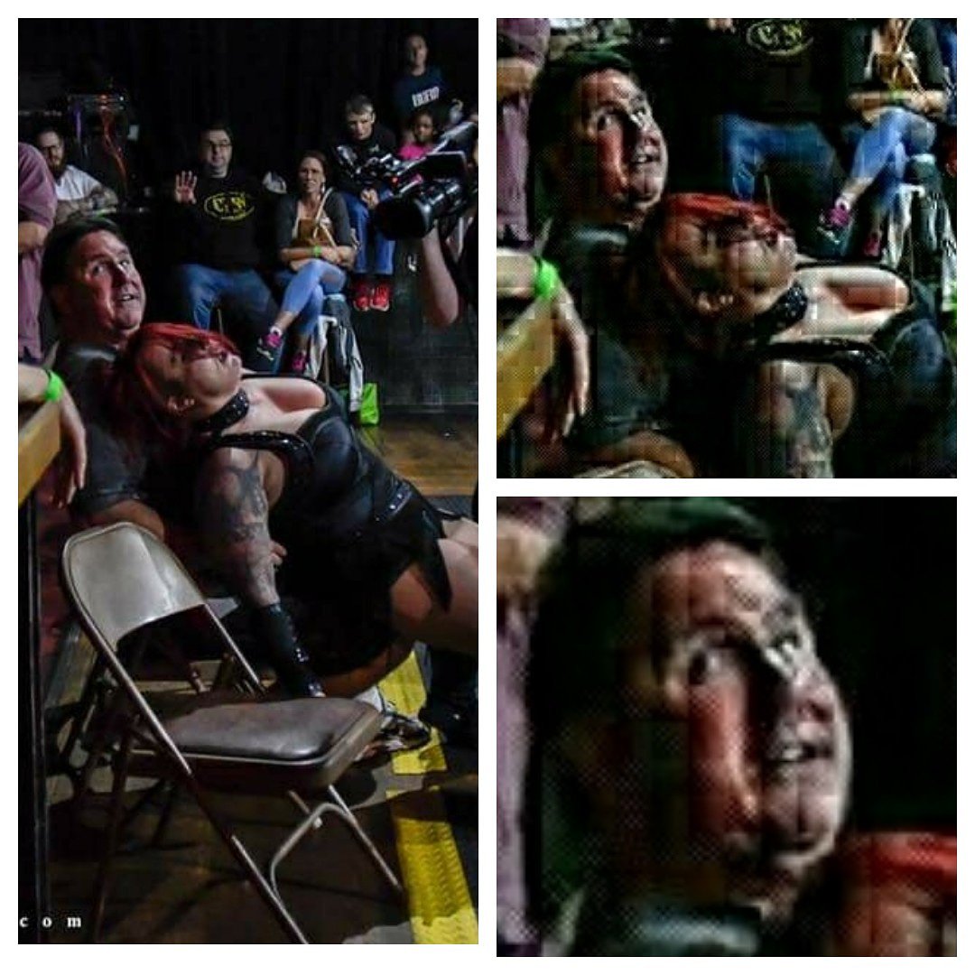 LuFisto's tweet photo. This guy is absolutely disgusted by me as you can see in this great shot of @AlanBlackRhino taken at #Shine54 ! 😂😂 https://t.co/aPHz6dgwPh